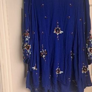 Free People Oxford Embroidered Mini Dress in Vibrant Blue  Size Medium